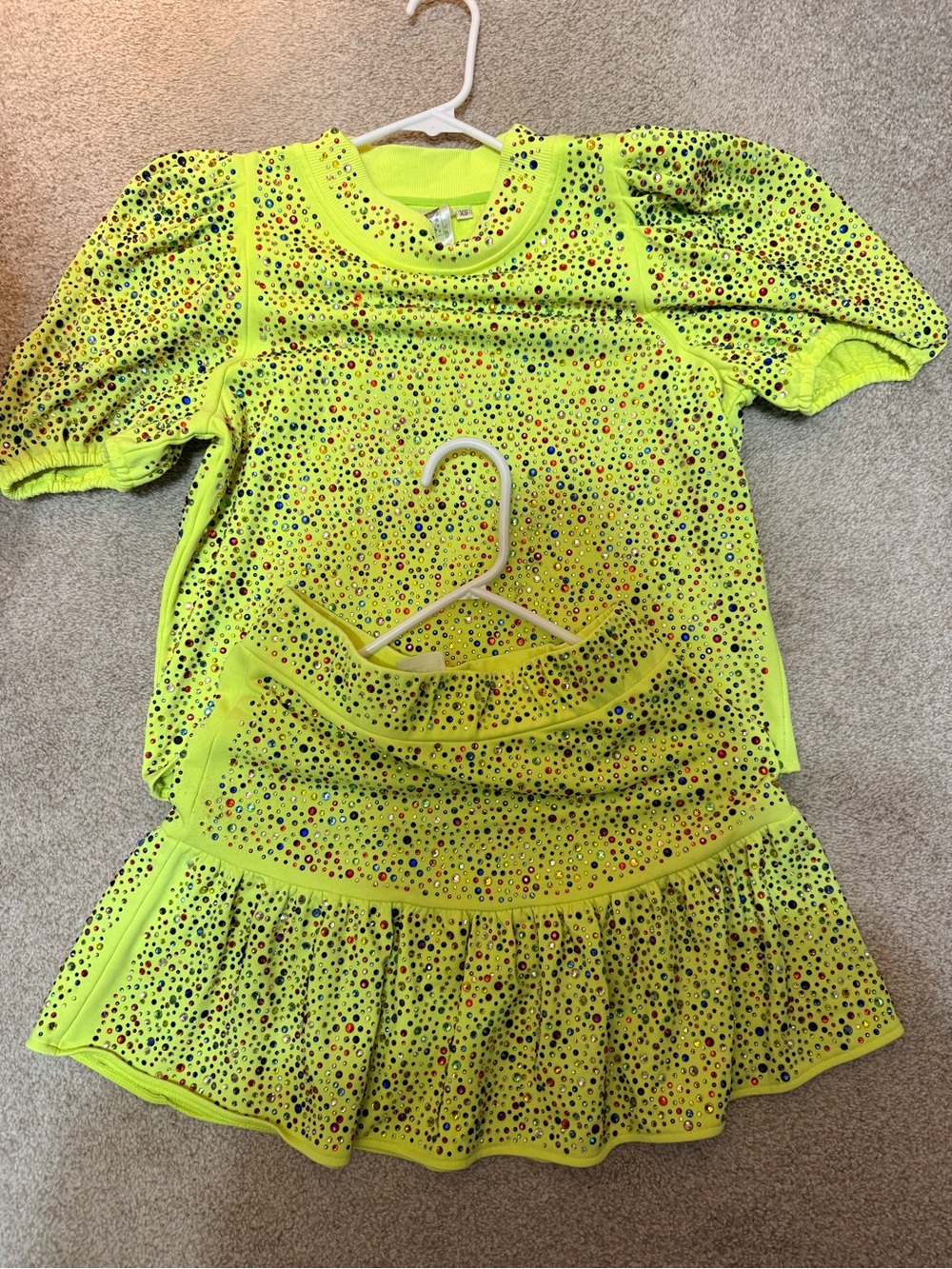 QUEEN OF SPARKLES Neon Yellow Sequin-Studded Set